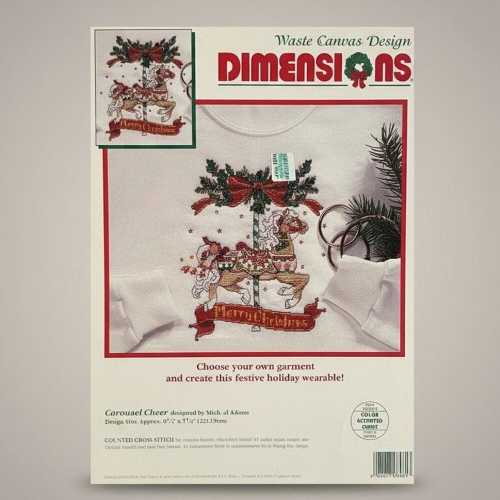 Vintage 95 Dimensions Cross Stitch Kit Christmas Carousel Cheer #8481 SEALED USA